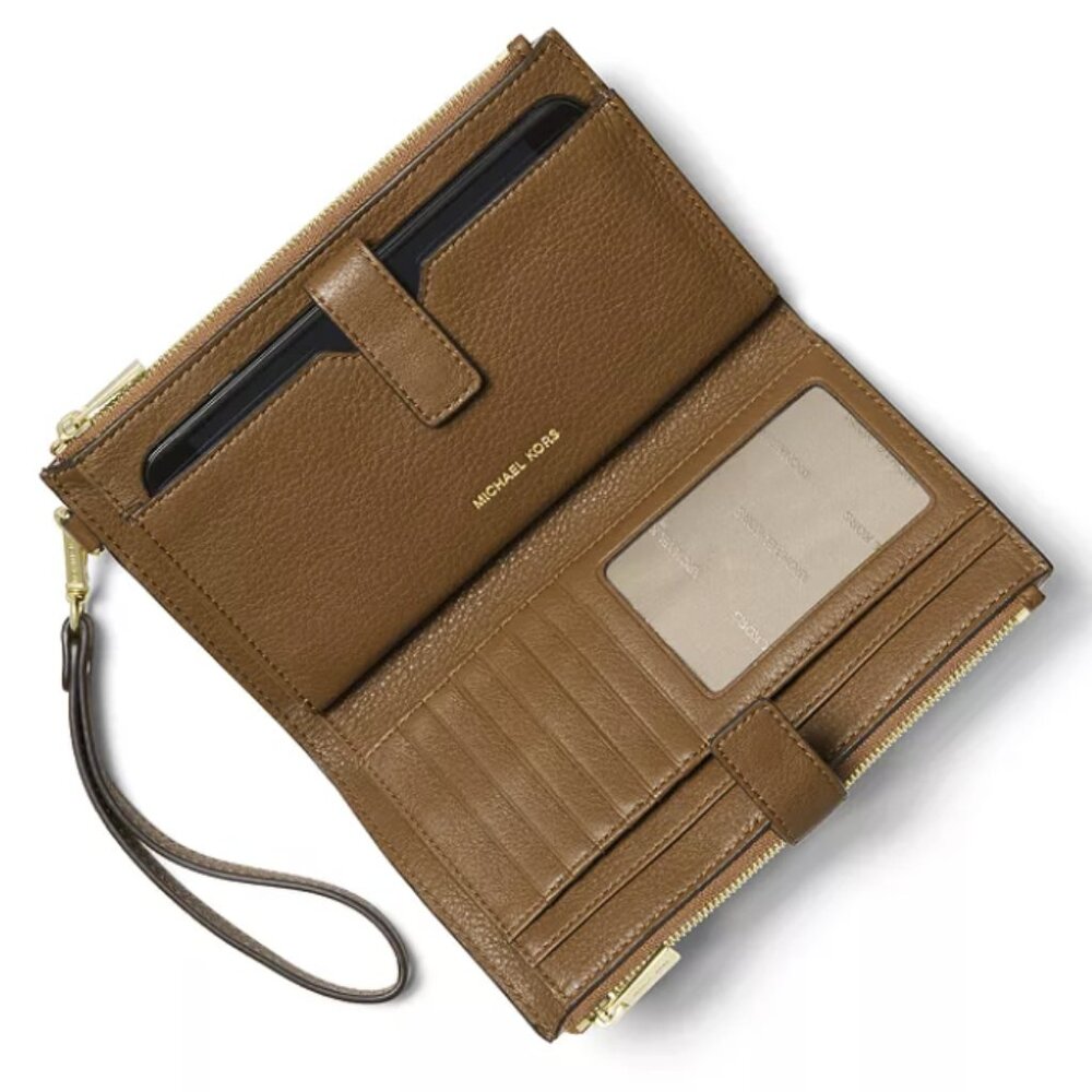 Michael Kors Jet Set Travel Double Zip Leather Wallet Phone Wristlet Luggage NWT - Picture 2 of 6